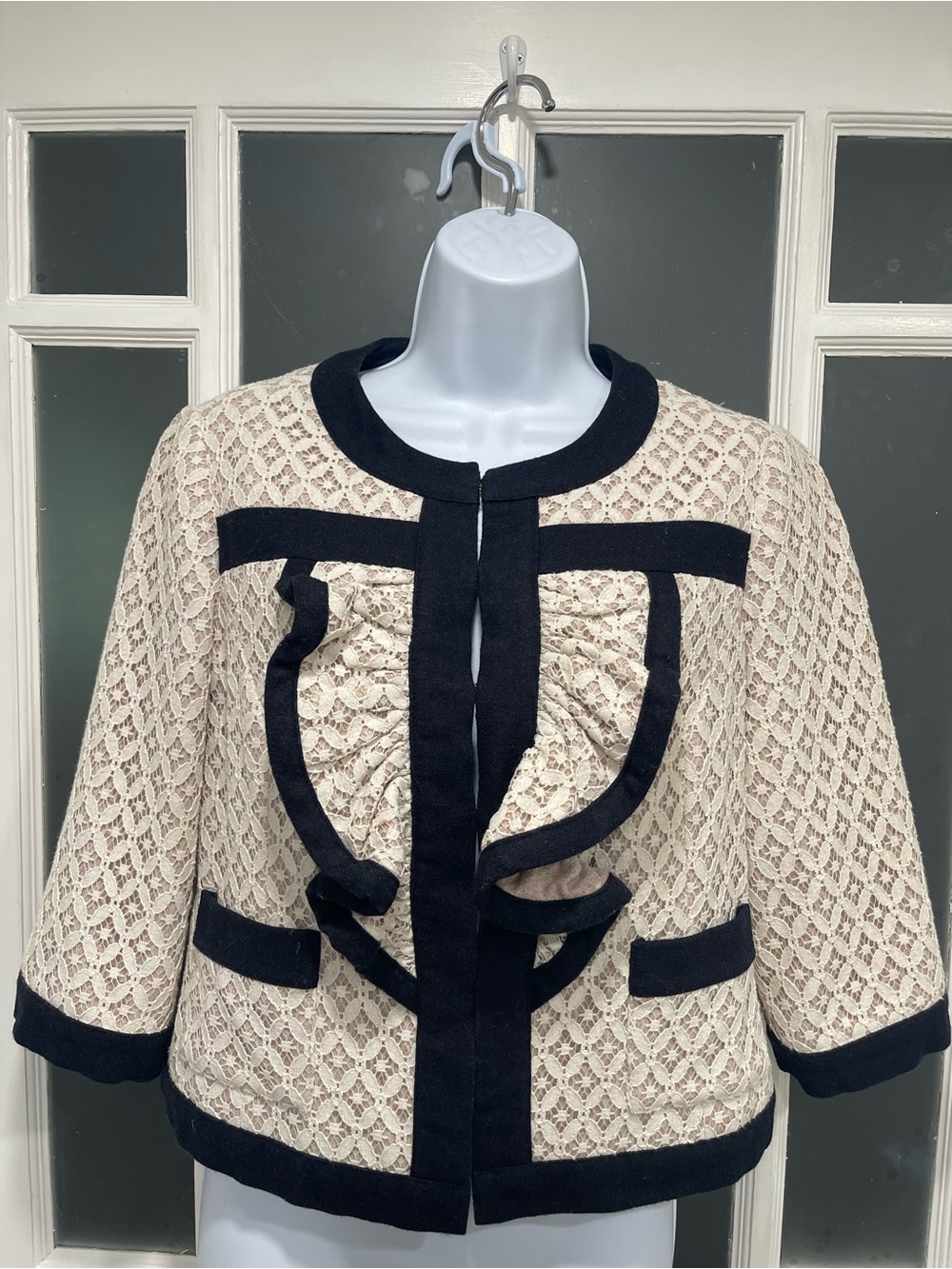 Tabitha Cream Lace Jacket with Black Trim